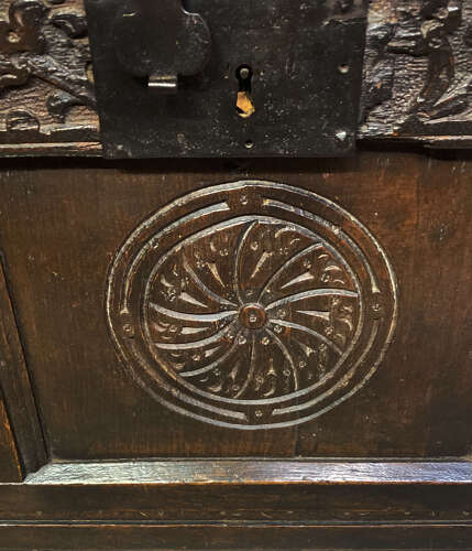 Charles II carved oak coffer.