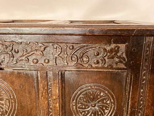 Charles II carved oak coffer.