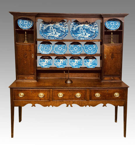 Georgian Shropshire oak dresser and shelves.