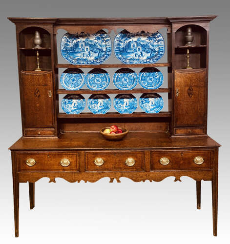 Georgian Shropshire oak dresser and shelves.