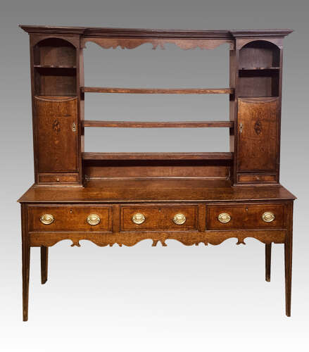 Georgian Shropshire oak dresser and shelves.