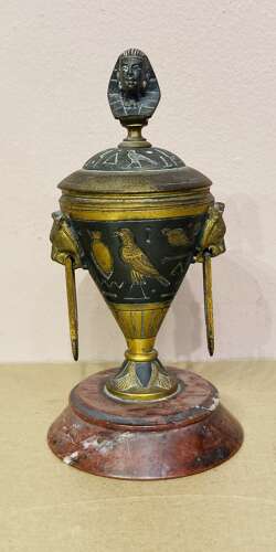 French Egyptian Revival bronze inkwell.