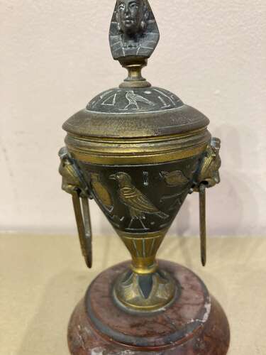 French Egyptian Revival bronze inkwell.