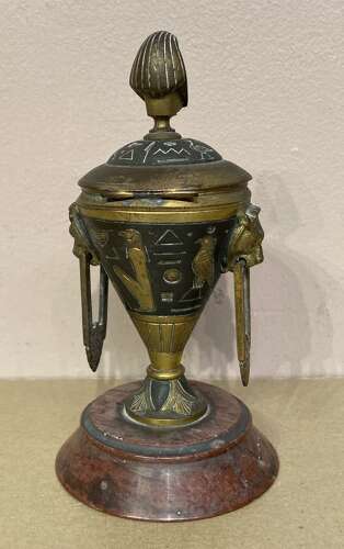 French Egyptian Revival bronze inkwell.
