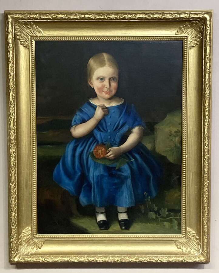 19th century oilpainting of young girl.
