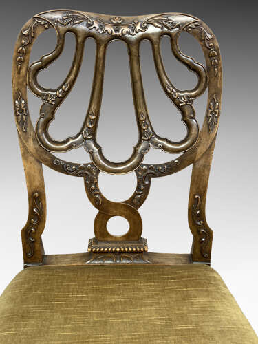 Pair of Giles Grendey carved walnut side chairs.