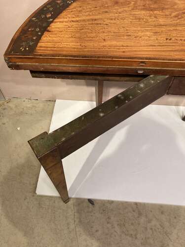 Georgian painted satinwood demi lune card table.
