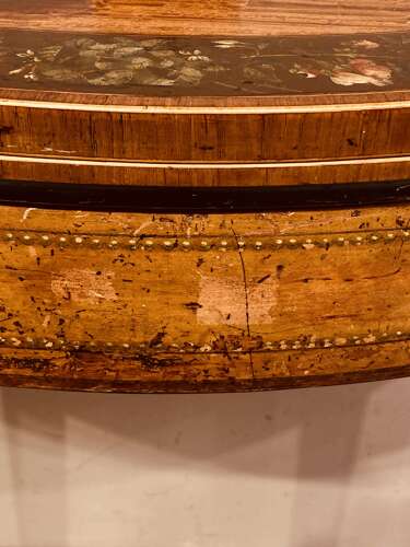 Georgian painted satinwood demi lune card table.