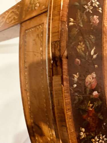 Georgian painted satinwood demi lune card table.