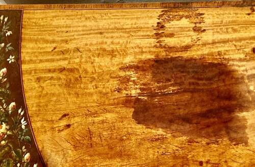 Georgian painted satinwood demi lune card table.