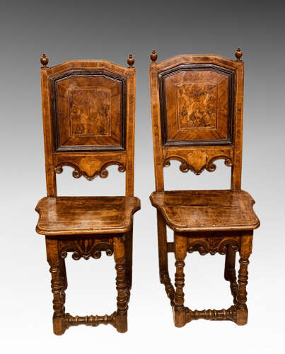 Pair of early continental walnut side chairs.
