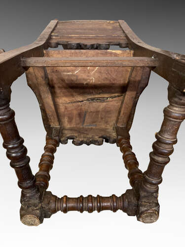 Pair of early continental walnut side chairs.